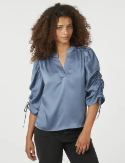 Neo Noir Alvira Drapy Satin Bluse - Blå