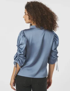 Neo Noir Alvira Drapy Satin Bluse - Blå
