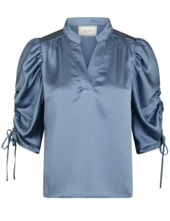 Neo Noir Alvira Drapy Satin Bluse - Blå