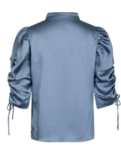 Neo Noir Alvira Drapy Satin Bluse - Blå