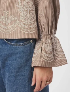 Neo Noir Amara Striped Emb Bluse - Camel