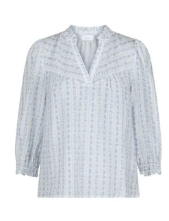 Neo Noir Carlie Flower Stripe Bluse - Blå