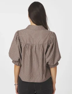 Neo Noir Etta Soft Stripe Stone Skjorte - Brun