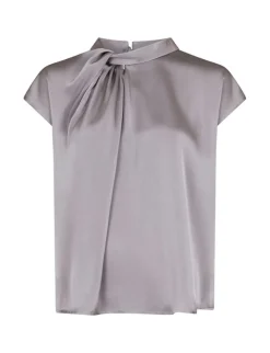 Neo Noir Fleur Drapy Satin Bluse - Grå