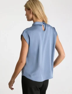 Neo Noir Fleur Drapy Satin Bluse - Blå