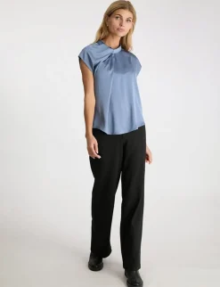 Neo Noir Fleur Drapy Satin Bluse - Blå
