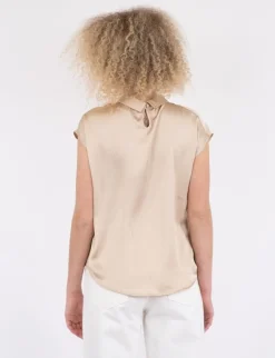 Neo Noir Fleur Drapy Satin Bluse - Sand
