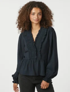 Neo Noir Melfy Structure Bluse - Mørkeblå