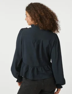 Neo Noir Melfy Structure Bluse - Mørkeblå