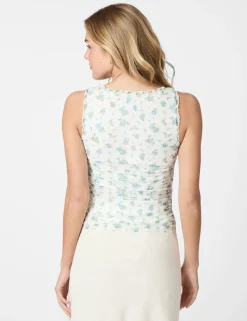 Neo noir Nicolla Mesh Botanical Top - Lyseblå