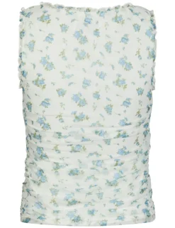 Neo noir Nicolla Mesh Botanical Top - Lyseblå