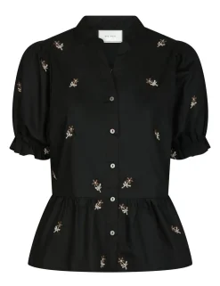 Neo Noir Savy Flower Emb Bluse - Sort