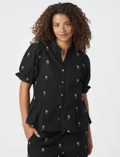 Neo Noir Savy Flower Emb Bluse - Sort