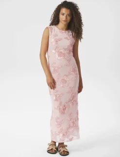 Neo Noir Tiranna Big Flower Mesh Kjole - Rosa