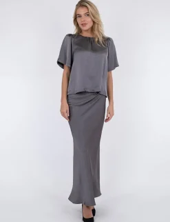 Neo Noir Vicky Heavy Sateen Nederdel - Grå