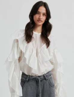 Second Female Fria Frill Bluse - Creme